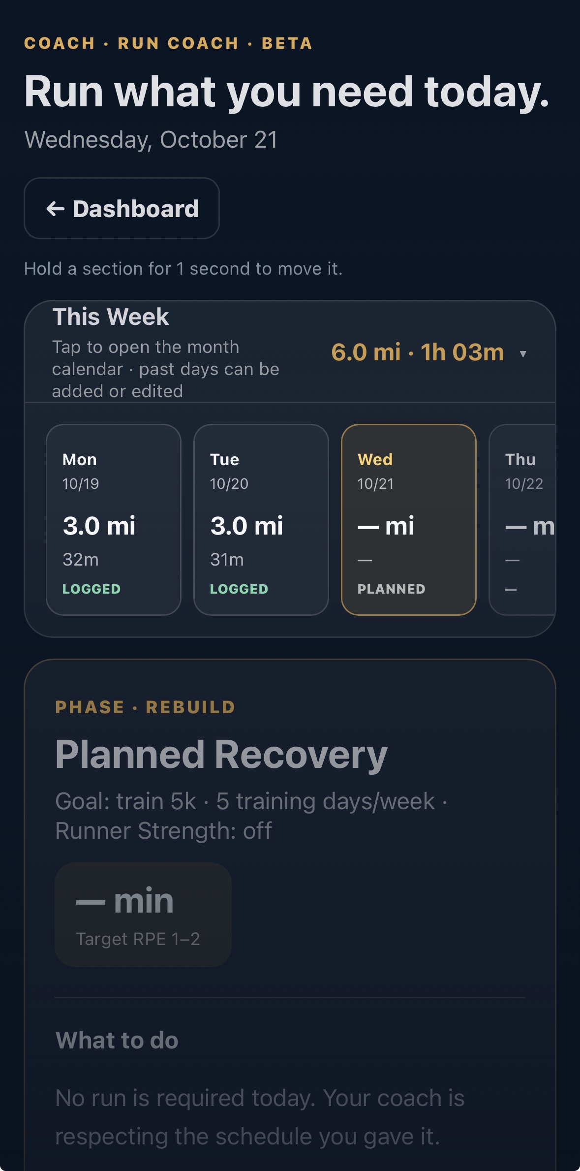 Coach — Training calendar & adaptive workout