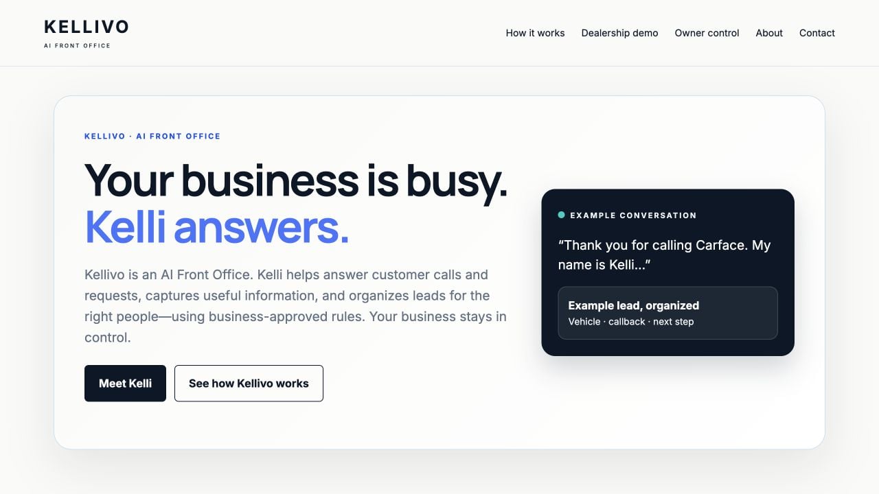 Existing Kellivo public website desktop screenshot